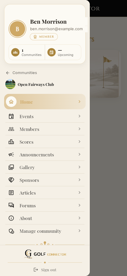 Community navigation menu