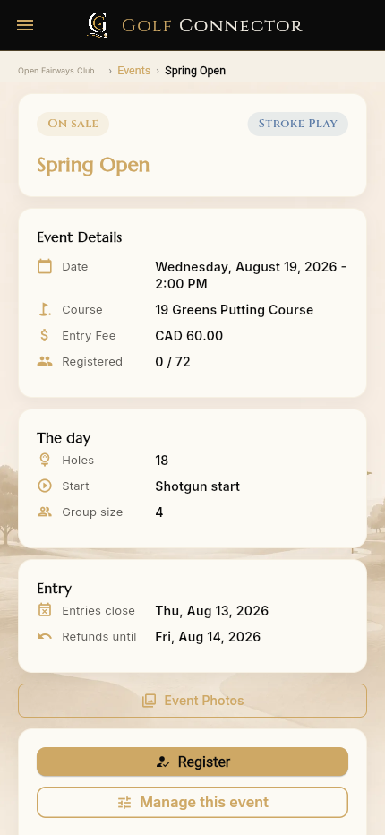 Event details and registration